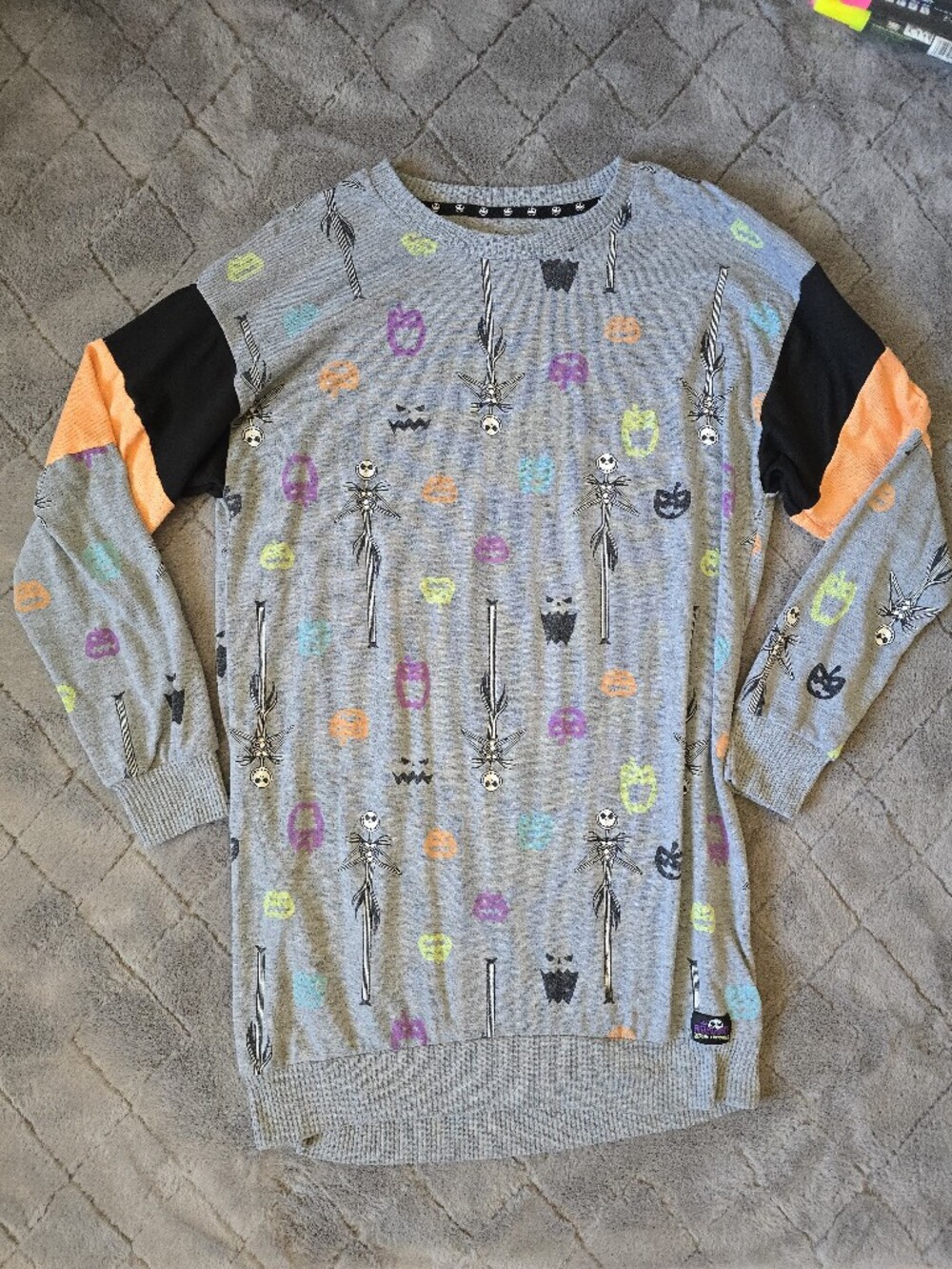 The Nightmare Before Christmas Gray Long-Sleeve Chemise with Neon Accents
